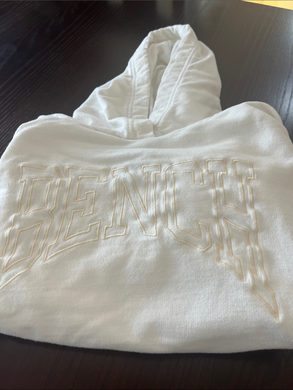 Bench Cream-White Pullover Hoodie with Tonal Embroidered Logo